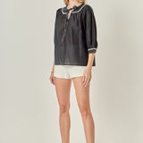 Embroidery Bow Detailed Top