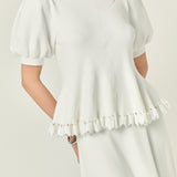 Lucia Puff Sleeve Peplum Knit Top