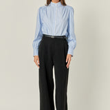 Scallop Trimmed Stripe Shirt Blouse