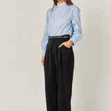 Scallop Trimmed Stripe Shirt Blouse