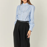 Scallop Trimmed Stripe Shirt Blouse