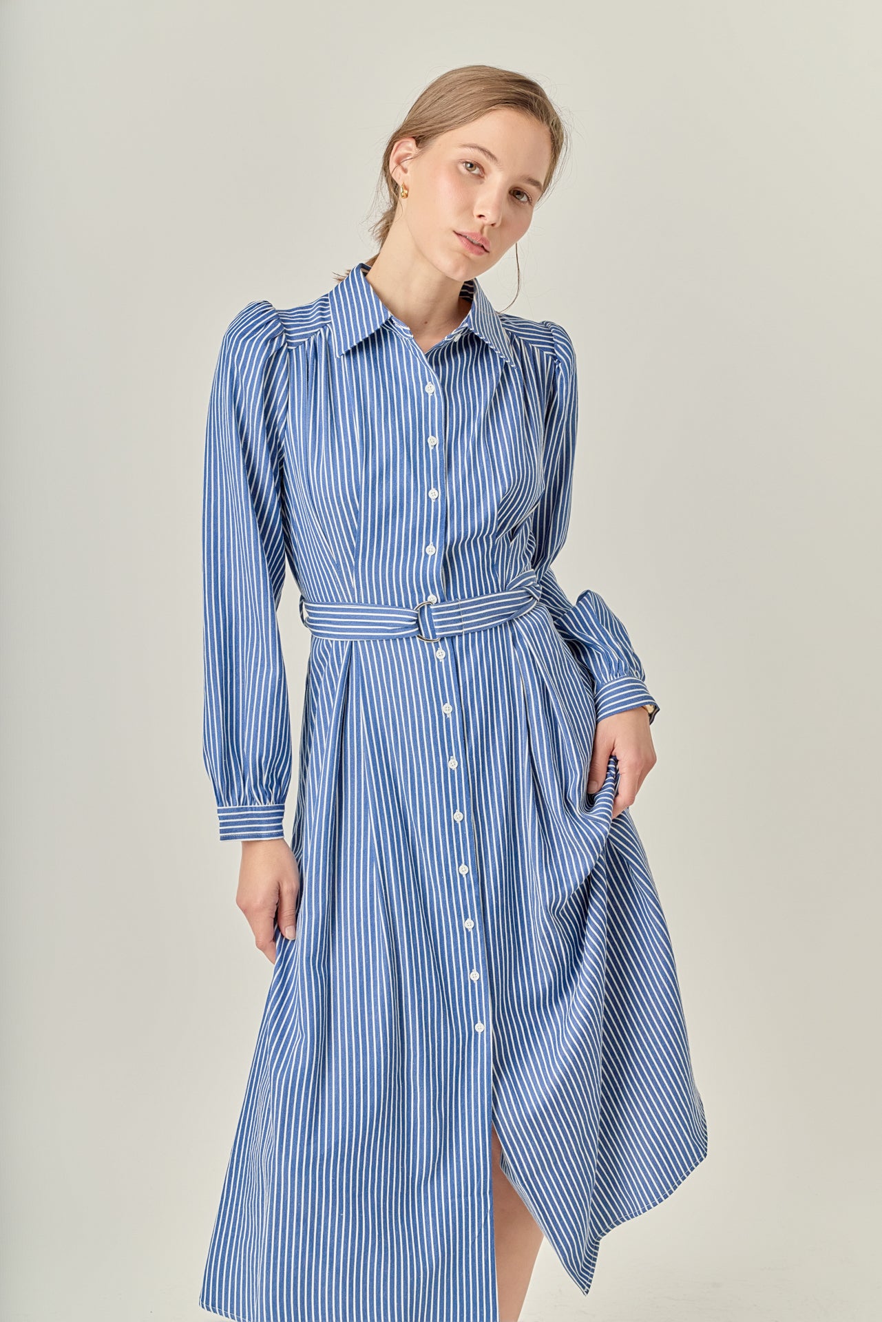 english factory shirt midi dress English Factory Long-Sleeve Pleated A-Line Midi Shirt Dress In White - 37% Off