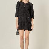 Heart Button Textured Mini Dress