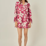 Printed Feather Pointed Mini Dress