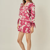 Printed Feather Pointed Mini Dress