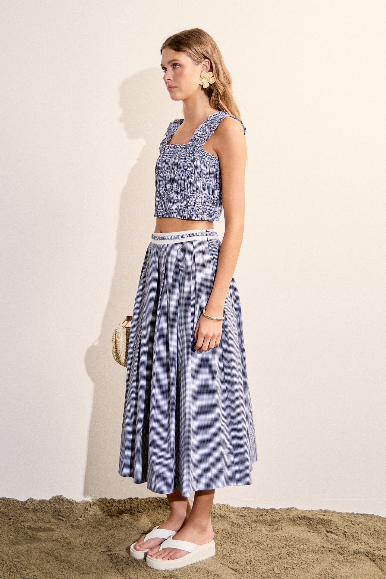 Smocked Gingham Ruffle Tank Top – English Factory