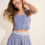 Smocked Gingham Ruffle Tank Top