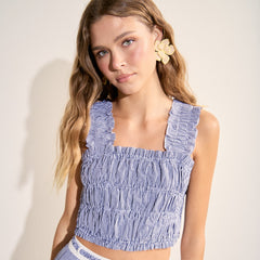 Smocked Gingham Ruffle Tank Top