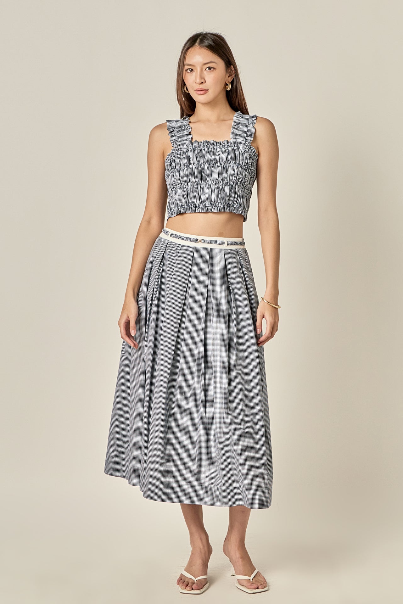 Gingham Pleated Midi Skirt – English Factory