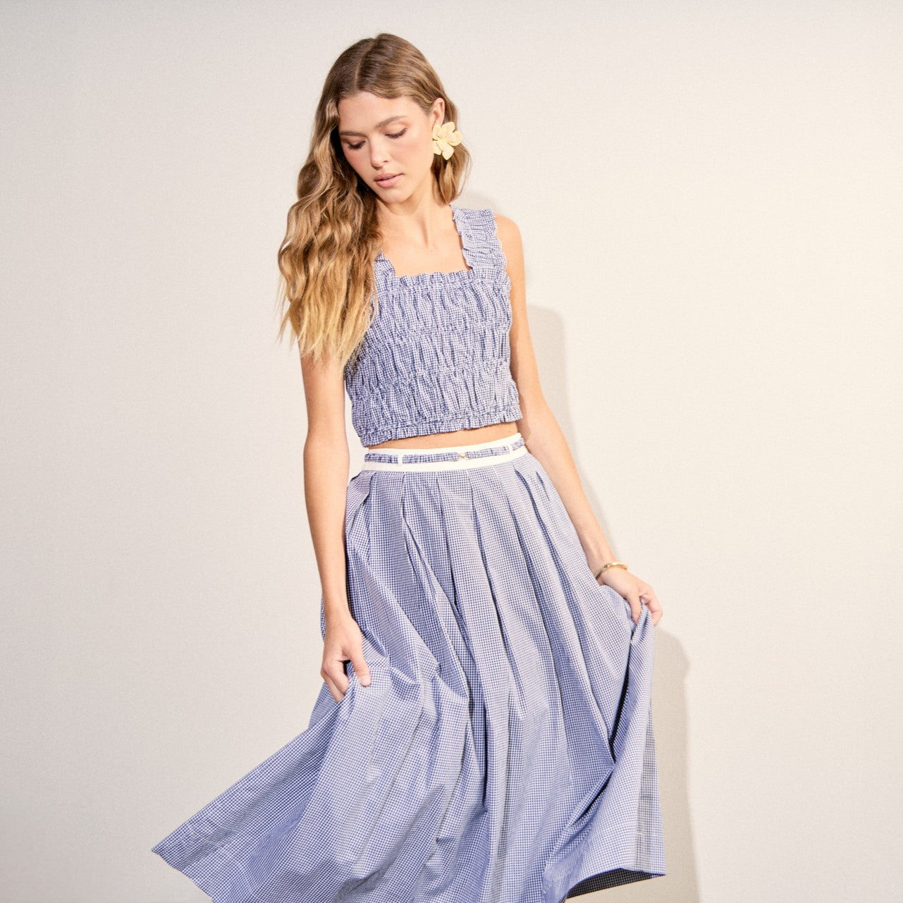 Gingham Pleated Midi Skirt