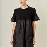 Mixed Media Ruffled Short-Sleeve Mini Dress