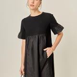 Mixed Media Ruffled Short-Sleeve Mini Dress