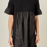 Mixed Media Ruffled Short-Sleeve Mini Dress