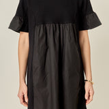 Mixed Media Ruffled Short-Sleeve Mini Dress