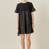Mixed Media Ruffled Short-Sleeve Mini Dress