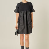 Mixed Media Ruffled Short-Sleeve Mini Dress