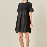 Mixed Media Ruffled Short-Sleeve Mini Dress