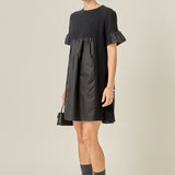 Mixed Media Ruffled Short-Sleeve Mini Dress