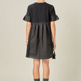Mixed Media Ruffled Short-Sleeve Mini Dress