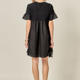 Mixed Media Ruffled Short-Sleeve Mini Dress
