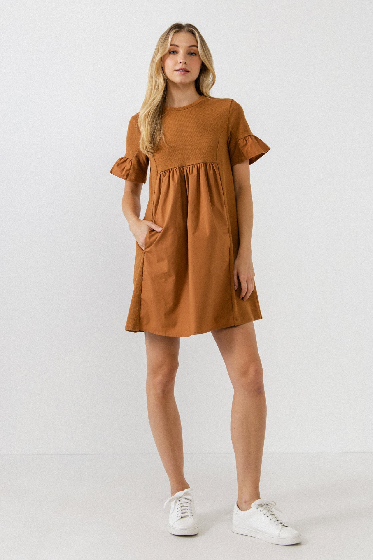 Mixed Media Short-Sleeve Mini Dress – English Factory