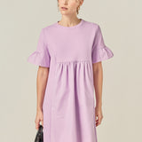 Mixed Media Ruffled Short-Sleeve Mini Dress