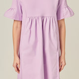 Mixed Media Ruffled Short-Sleeve Mini Dress