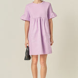 Mixed Media Ruffled Short-Sleeve Mini Dress