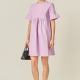 Mixed Media Ruffled Short-Sleeve Mini Dress