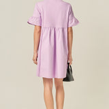 Mixed Media Ruffled Short-Sleeve Mini Dress