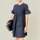 Mixed Media Ruffled Short-Sleeve Mini Dress