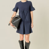 Mixed Media Ruffled Short-Sleeve Mini Dress