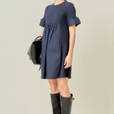 Mixed Media Ruffled Short-Sleeve Mini Dress