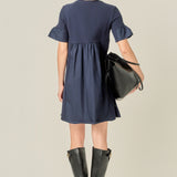 Mixed Media Ruffled Short-Sleeve Mini Dress