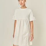 Mixed Media Ruffled Short-Sleeve Mini Dress