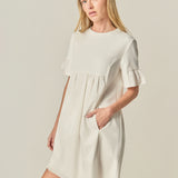 Mixed Media Ruffled Short-Sleeve Mini Dress