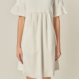 Mixed Media Ruffled Short-Sleeve Mini Dress