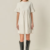 Mixed Media Ruffled Short-Sleeve Mini Dress