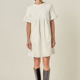 Mixed Media Ruffled Short-Sleeve Mini Dress