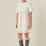 Mixed Media Ruffled Short-Sleeve Mini Dress