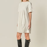 Mixed Media Ruffled Short-Sleeve Mini Dress