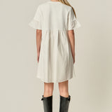 Mixed Media Ruffled Short-Sleeve Mini Dress