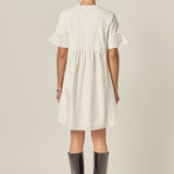 Mixed Media Ruffled Short-Sleeve Mini Dress