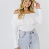 Lace Ruffle Off-The-Shoulder Top