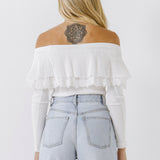 Lace Ruffle Off-The-Shoulder Top