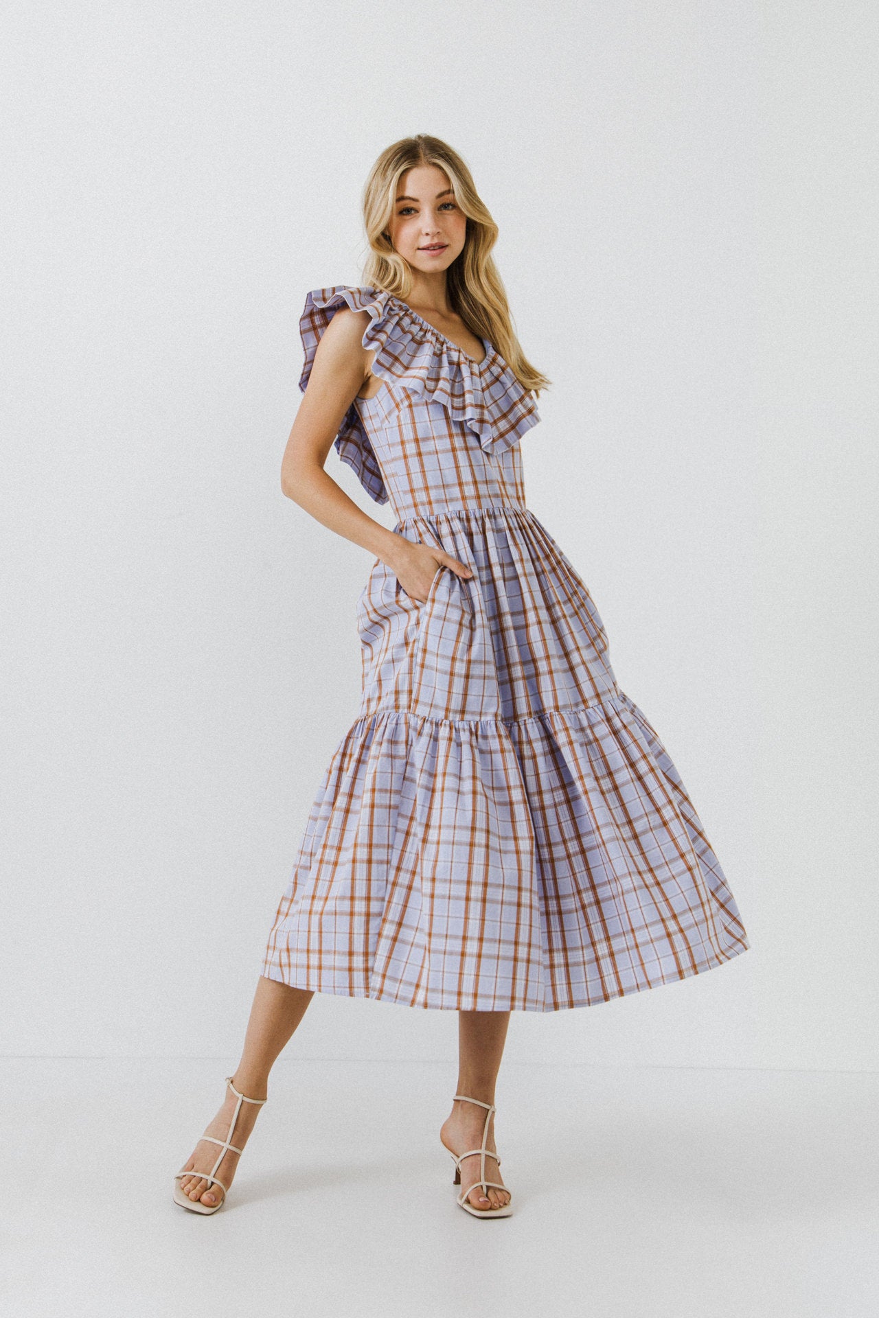 english factory ruffle detail midi dress English Factory Ruffle Sleeve Maxi Dress