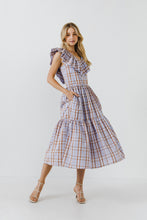 Load image into Gallery viewer, Plaid Midi Dress With Ruffle Neckline
