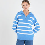 Striped Knit Zip Pullover