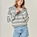 Striped Knit Zip Pullover