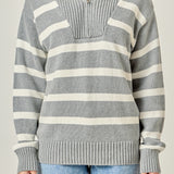 Striped Knit Zip Pullover